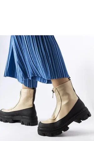 Beige solid ankle boots with Morley zipper