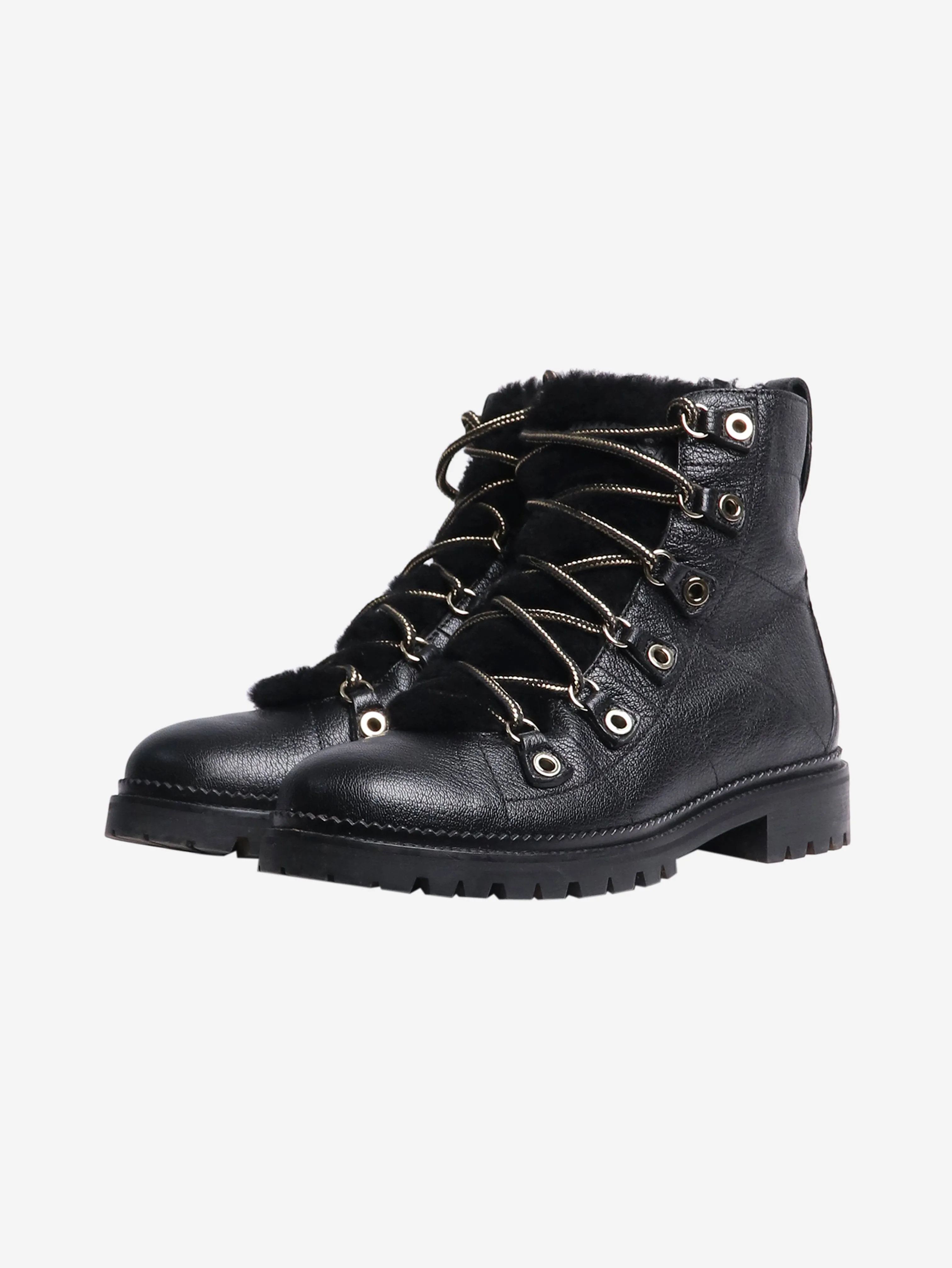 Black leather shearling boots - size EU 38.5
