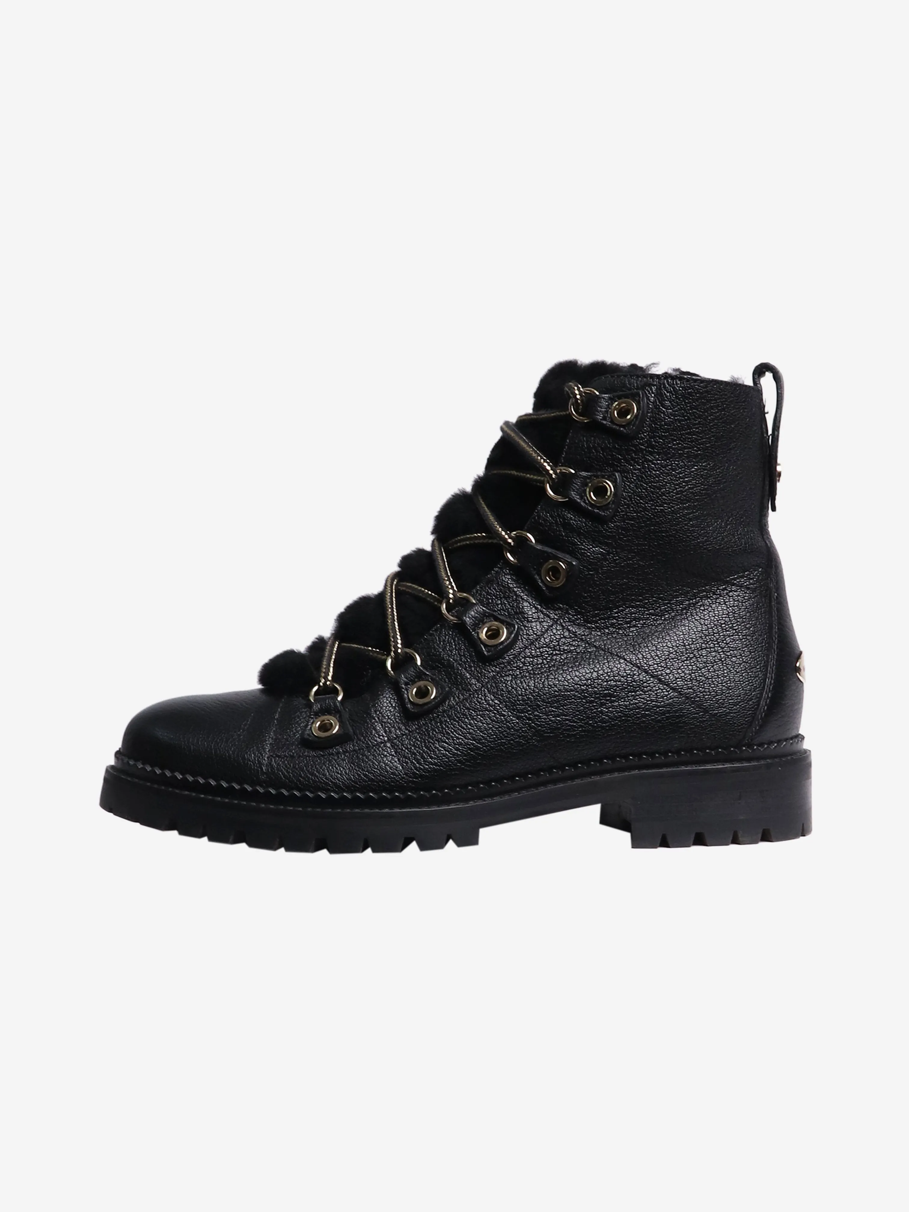 Black leather shearling boots - size EU 38.5