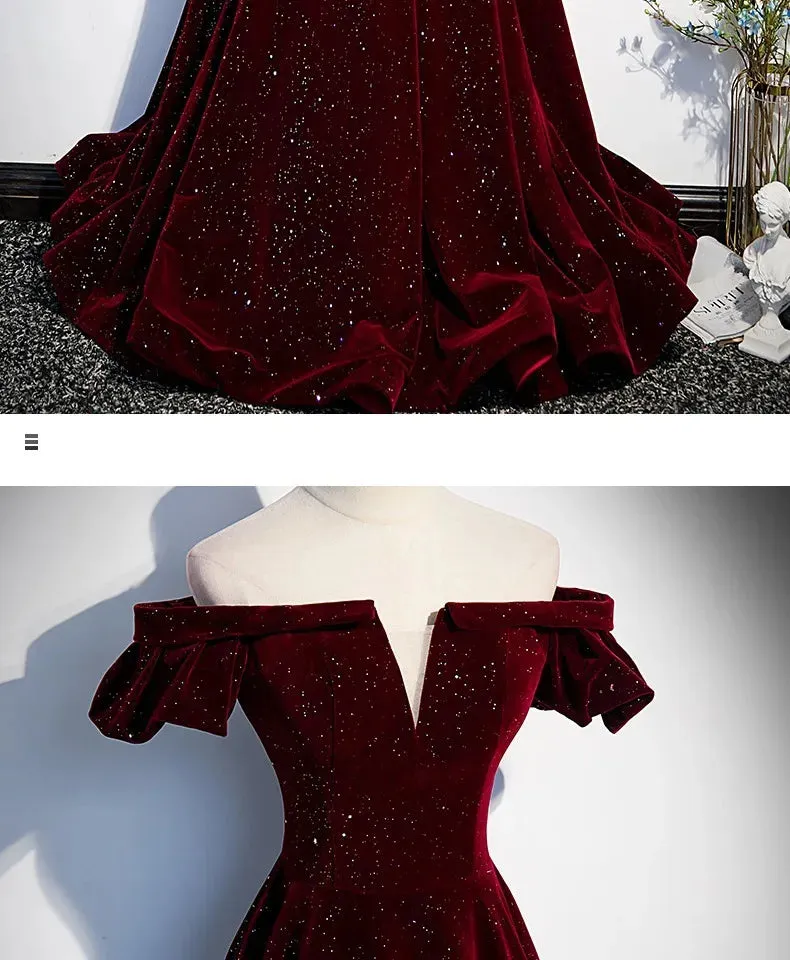 Lady Eloise's Wine Red Velvet Evening Gown Custom Made Formal Dress