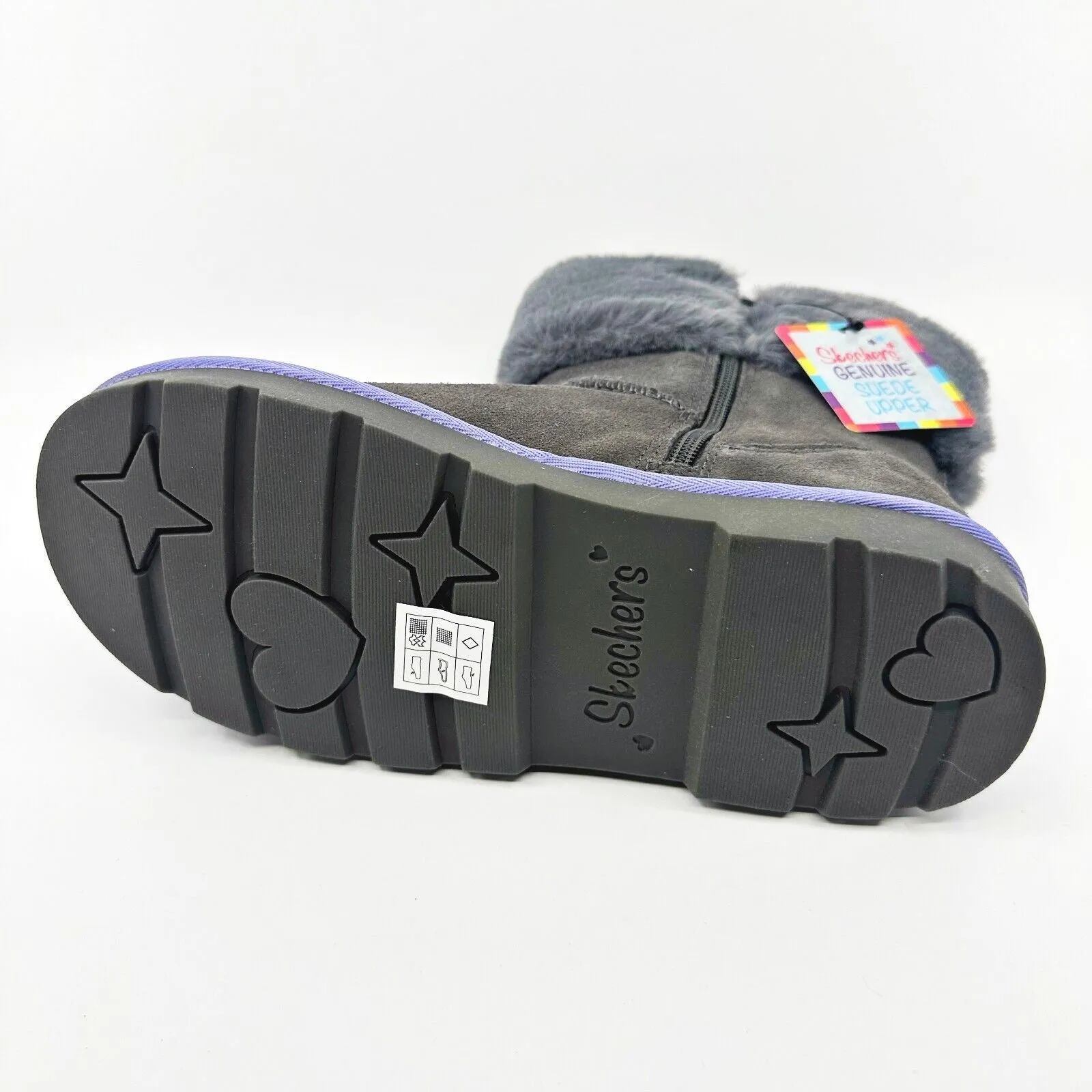 Skechers Cozy Ups Hot Cocoa Cutie Gray Girls Size 4 Suede Fur Boots